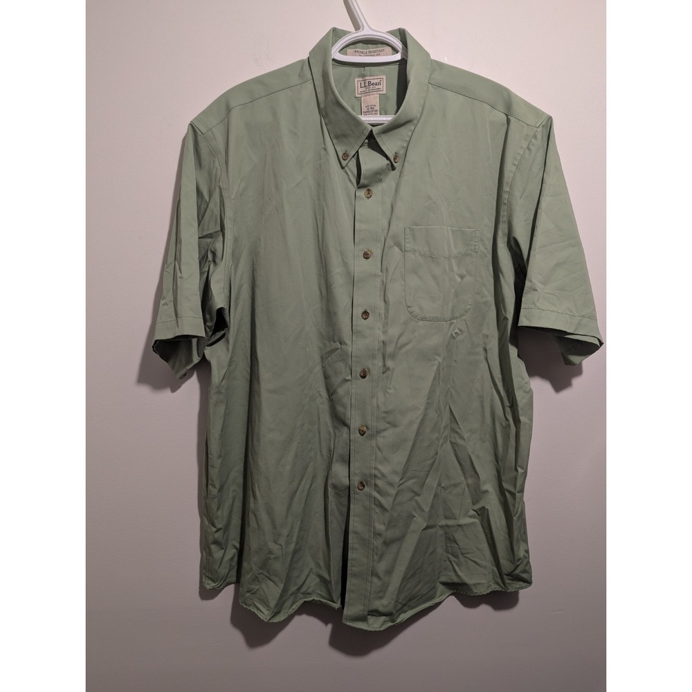 LL Bean Men's Traditional Fit Wrinkle Resistant‎ Green Shirt Sleeve Shirt XL Reg